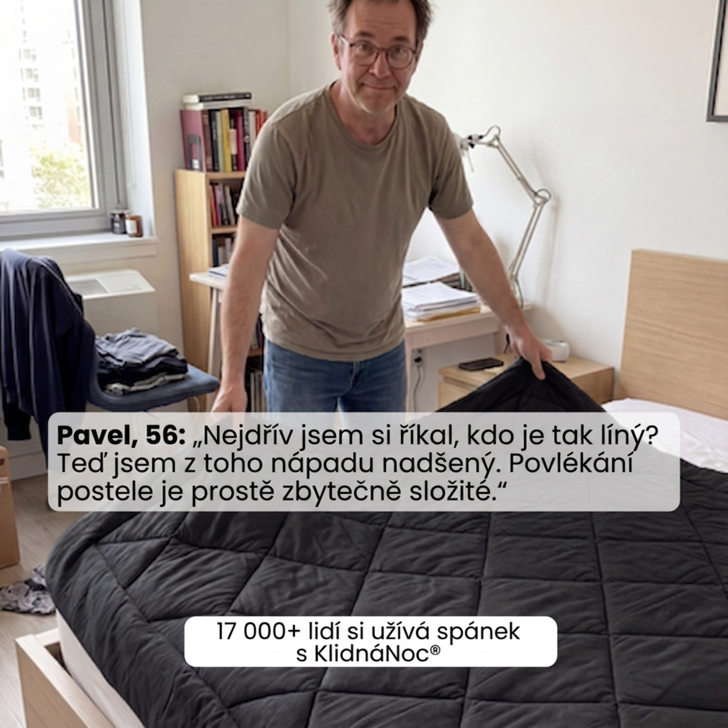 Přikrývka KlidnáNoc® – Rychleschnoucí 2v1 přikrývka, díky které už nepotřebujete povlečení.